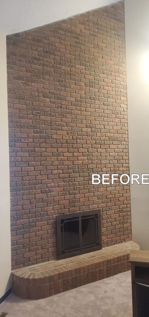Brick fireplace before — Segor Painting, Columbus OH