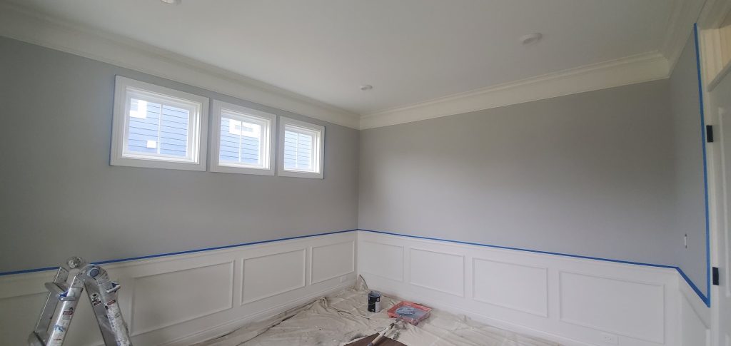 Gray wainscoting room painting in progress — Segor Painting, Columbus OH