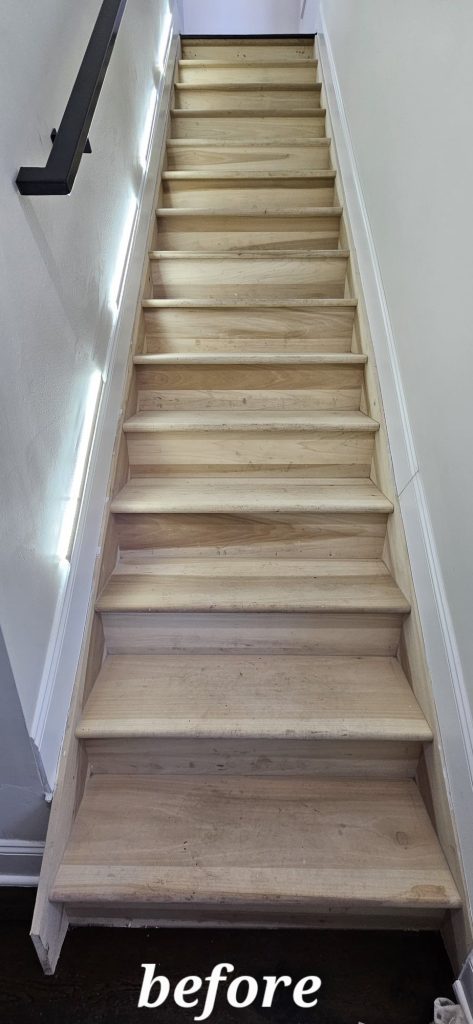 Staircase bare wood before — Segor Painting, Columbus OH